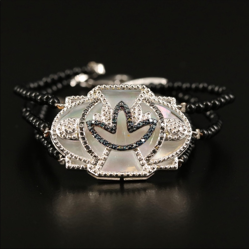 Sterling Diamond Lotus Bracelet ,pearl,Spinel